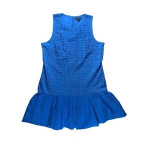J.Crew Eyelet Pleated-Hem Shift Dress Blue Size M NWT Summer Casual Beach